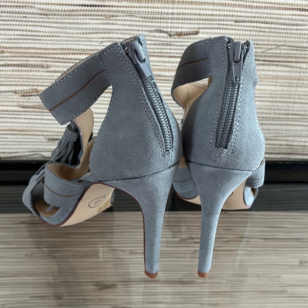 Chinese Laundry Blue Suede Shoes Tassel Stiletto Heel Sandal Womens 39 8 8.5 - Picture 3 of 7